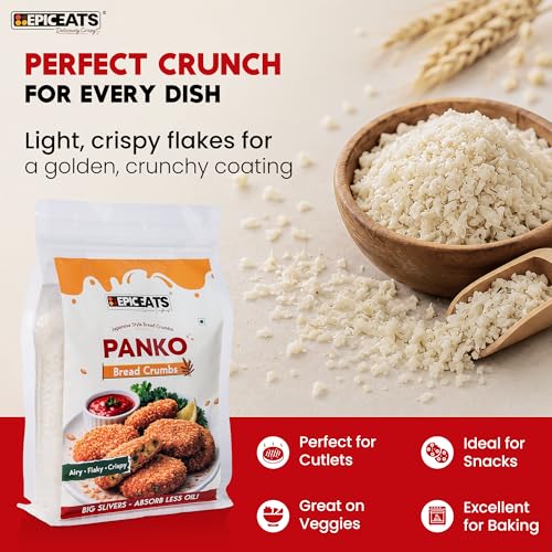 Image of Epiceats Panko Bread Crumbs | Original Japanese Style Breadcrumbs | Crispy Bread Crumbs for Fried Chicken, Cutlets, Fish Fry & Snacks | Plain Unseasoned Breadcrumb Coating | Absorbs Less Oil | Soya Free & Nut Free - 475g