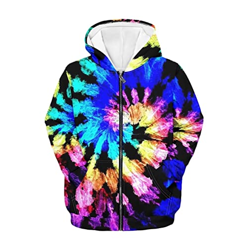 Seanative Unisex Kids Hoodies Rainbow Print Tie Dye Fashion Sweatshirt Long Sleeve Full Zip Hooded Jacket With Pocket For Boys Girls #TOP29