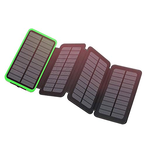 Solar Charger 12000mAh,EREMOKI Outdoor Portable Power Bank with 4 Solar Panels,Fast Charge External Battery Pack with Dual 2.1A Output USB Compatible with Smartphones,Tablets,etc.(Waterproof) (Green)