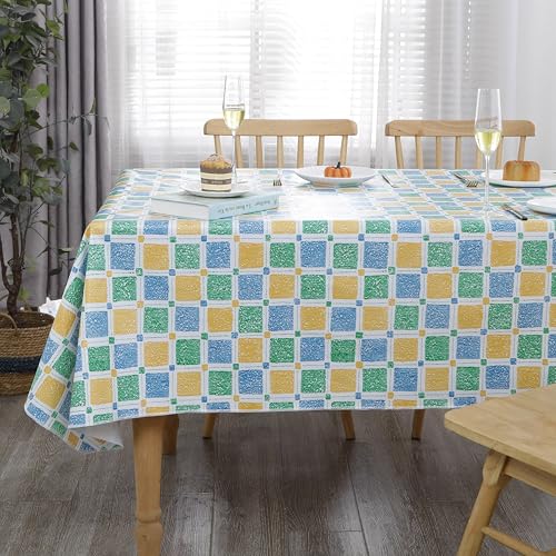 Image of Walrus Heavy Duty Vinyl Tablecloth with Flannel Backing Waterproof Oil-Proof Plastic Table Cloth Stain-Resistant Wipeable Table Cover for Indoor and Outdoor (Stained Glass Checkered,60x84 Inch)
