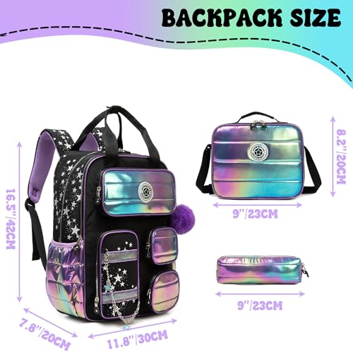 Kids School Backpacks for Girls Backpack with Lunch Bag for Elmentary Students Kids Travel Bookbag for Girls Age 6-122