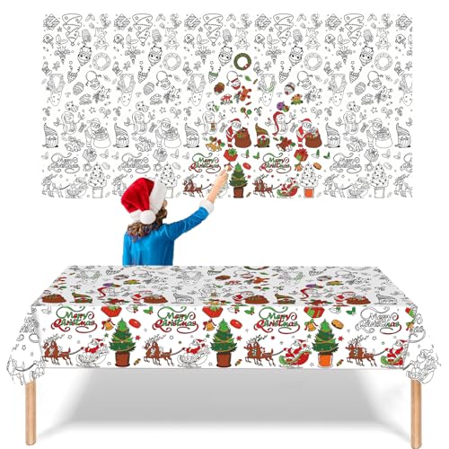 Weihnachten Tischdecke zum Ausmalen,137x274cm Papiertischdecke zum...