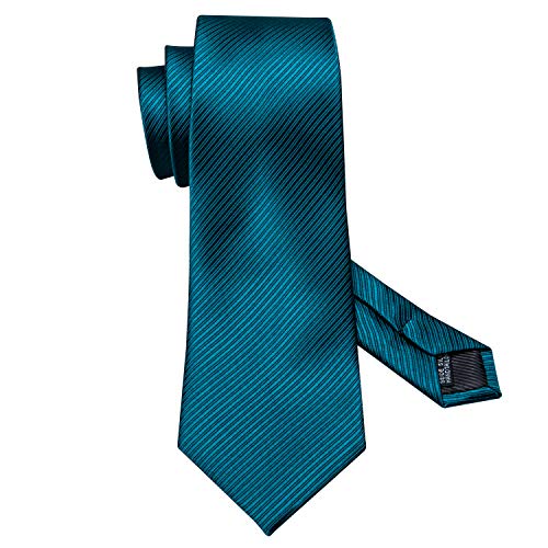 Image of Barry.Wang Tie Sets for Men Silk Stripe Necktie Woven Checkered Handkerchief Cufflinks Formal Business Wedding