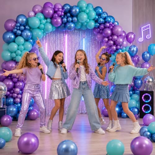 Image of Black Purple Blue Balloons Garland Arch Kit, Metallic Blue Purple Teal Black Balloons Arch Kit, Metallic Balloon for Kids Boys Man Video Game Birthday Party Baby Shower Graduation Decorations