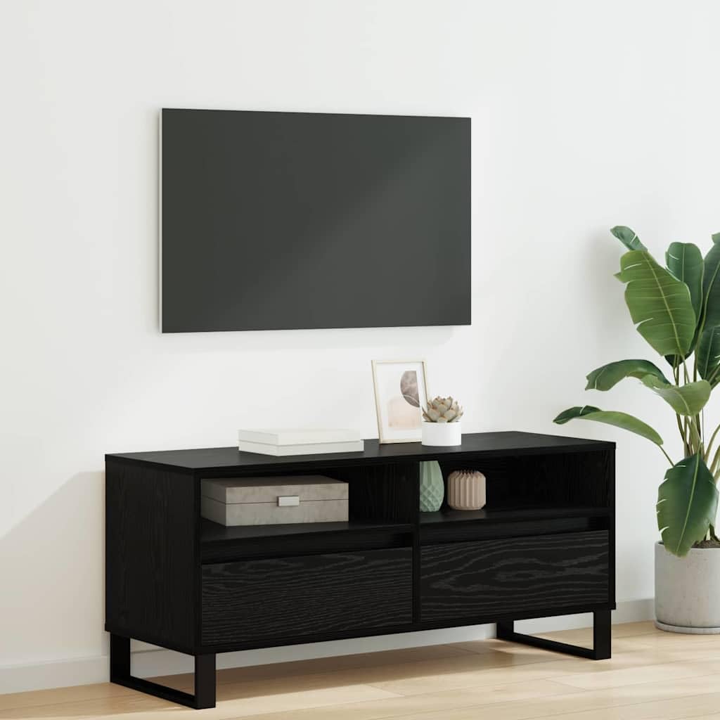vidaXL Mobile TV con cassetto Rovere Nero 100 x 34,5 x 44,5 cm