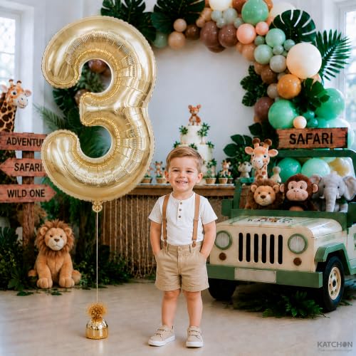 Image of KatchOn, Champagne Gold Number 3 Balloon For Birthday Decorations - 40 Inch