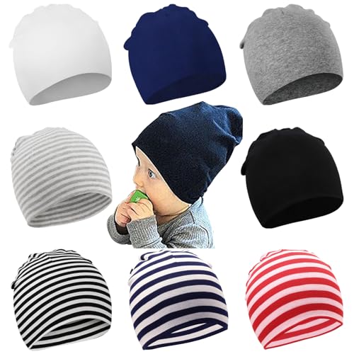 Image of DRESHOW BQUBO 8 Pack Unisex Baby Beanie Hat Infant Toddler Kid Hats Baby Soft Cute Knit Cap Nursery Beanie
