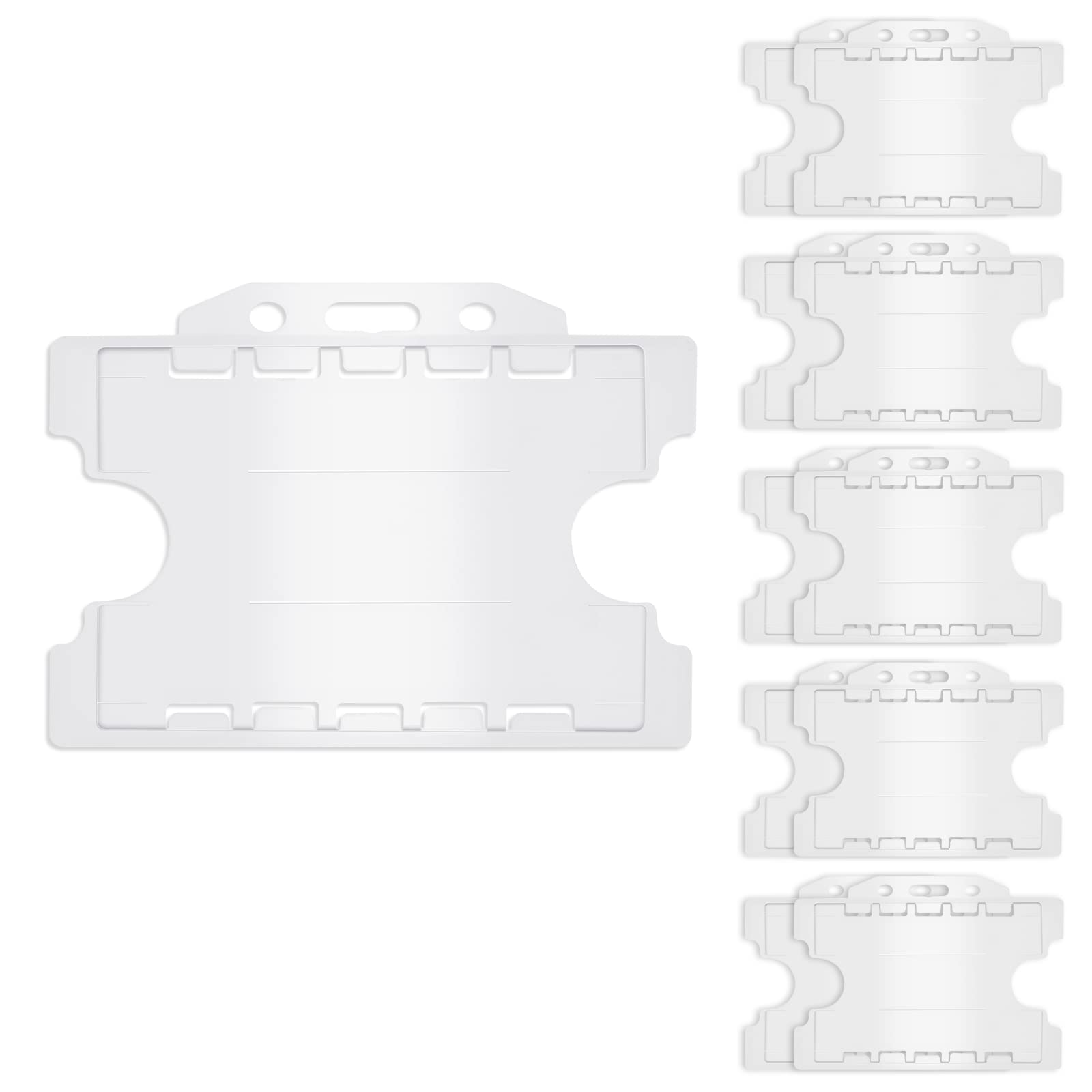 Molain 10pcs Double Sided ID Card Holders, Open Faced ID Badge Holder Dual Identity Plastic Pass Protector ID Card Badge Holders with Lanyard Hole for Office, School(White)
