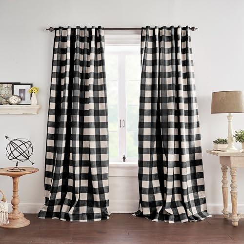 Elrene Home Fashions Farmhouse Living Grainger Buffalo-Check Blackout Window Curtain, Living Room and Bedroom Drape with Rod Pocket Tabs, 52' x 84', Black, 1 Panel