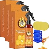 Bienenwachs Möbelpolitur Holz Spray, Natürliche Holzwachs Farblos für Möbelpflege & Holzschutz, Möbelwachs & Holzlasur, Holzpolitur mit Schwamm & Handtuch, Holzpflege für Holzmöbel Holztisch (3pc)