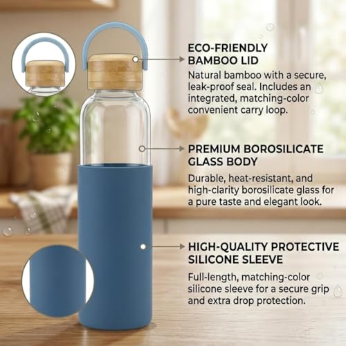 Image of Giftana Personalized Borosilicate Bottle 500ml with Handle - Blue