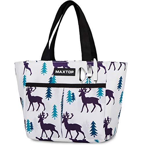 MAXTOP Portable Petit Sac Isotherme Repas Femmes Pliable Sac Dejeuner avec grande ouverture Adultes Sac Lunch Enfants Lunch Bag Box Pour Bureau Ecole Travail Voyage Pique-nique