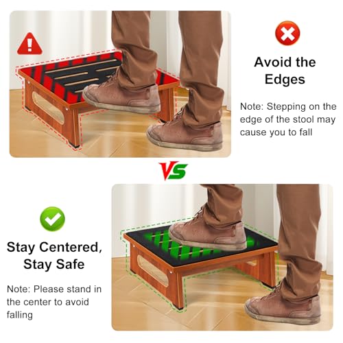 Image of One Step Stool for Adults Seniors with Non-Slip Rubber Stepping Surface, Heavy Duty Platform Wooden Step Stool with 450 LBS Capacity Bed Steps for High Beds, Bathroom Bedroom Kitchen & Bedside Support