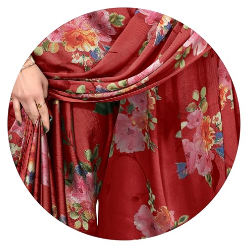 Image of MIRCHI FASHION Women Saree Chiffon Flower Print | Breathable Lightweight Sari for Office and Daily Use with Unstitched Blouse Piece (Available in 30 Styles)