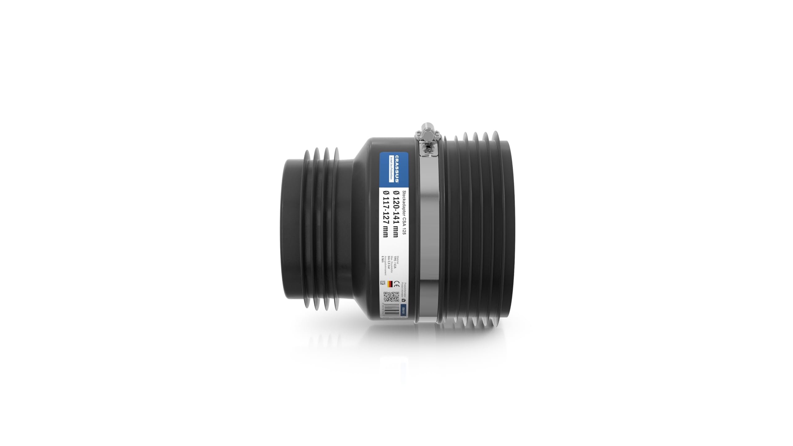 Crassus Kombi-Steckadapter CSA, TPE / V2A, 1 Stück, 120-141 auf 117-125 mm, CRA11021