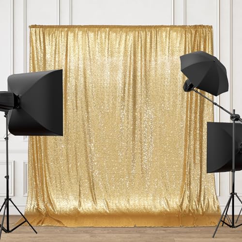 Image of PartyDelight Gold Sequin Backdrop 6x6ft 4 Inch Rod Pocket | Dense 3mm sequins on mesh backing with 4 inch rod pocket for full body photos ceremony arches party walls and stage displays