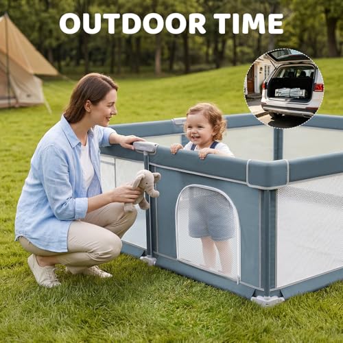 Image of Foldable Baby Playpen - 71 inchx59 inch Collapsible Play Pen for Babies and Toddlers - Indoor Outdoor Foldable Play Yard with 4 Handles - Folding Baby Playpen with Bag Portable Travel Play Yard