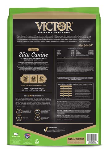 Image of VICTOR Elite Canine Large Breed Dry Dog Food - Chicken & Fish Meal, 15 lb | Super Premium Dog Food, 25% Protein, 14% Fat, Gluten Free, For Puppies and Large Breed Dogs, Hip & Joint Support, Made in USA