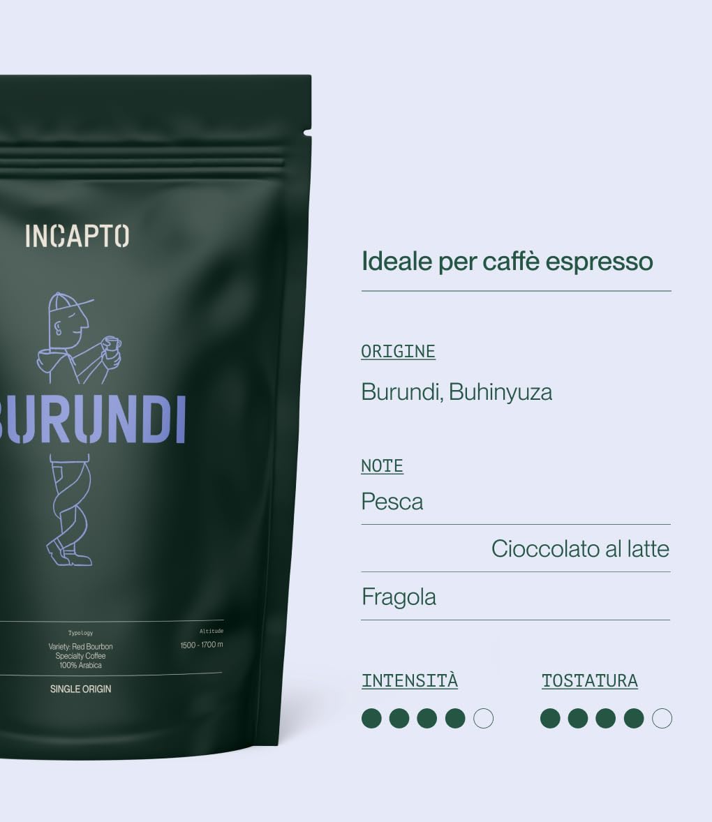 Incapto Caffè in Grani Naturale - Caffè di Specialità | Caffè Burundi Grani | Caffè in Grani Arabica 100% | +80 punti SCA | Tostatura Naturale e Artigianale | Caffè Grani Naturale | Pacco da 1000 gr