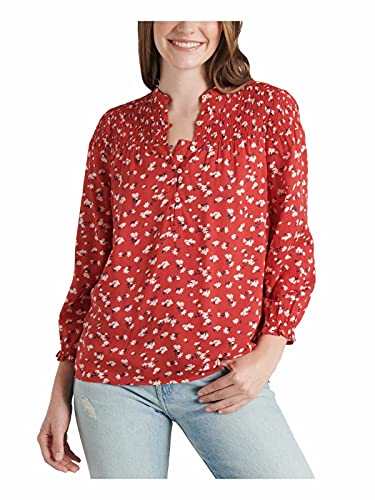 Lucky Brand Women's Long Sleeve V Neck Printed Gemma Smocked Blouse, Red Multi, X-Small Lucky Brand Women's Long Sleeve V Neck Printed Gemma Smocked Blouse, Red Multi, X-Small