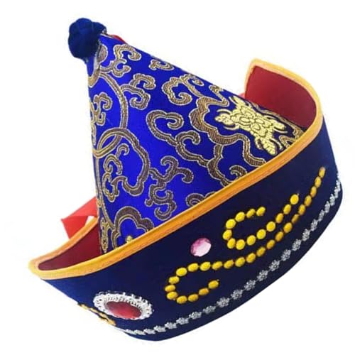ZBIianxer Bonnet mongol à la mode pour adultes Casquettes ethniques uniques pour Halloween. Porter des bonnets exotiques pour cosplay et fêtes, Bleu enfant