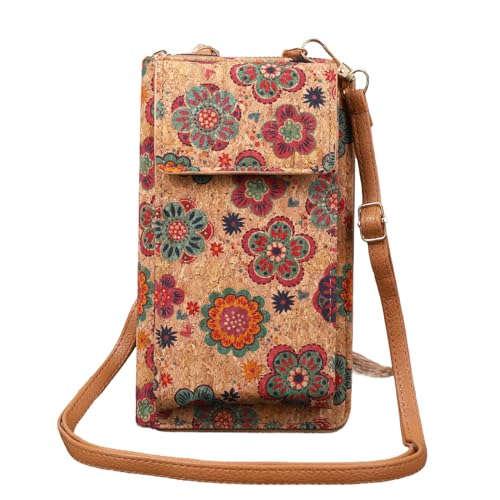 Phone Purse Crossbody bags Shoulder Bag for Women- Cork Small Cellphone Wallet with Adjustable Strap Zipper and Card Slots
