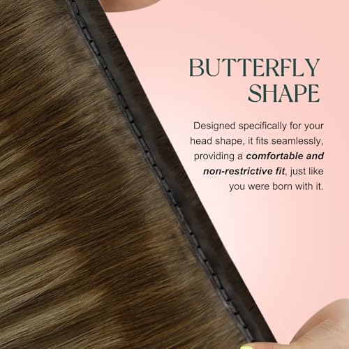 Image of Easyouth 22 Inch 100g Butterfly Weft Hair Extensions Balayage, Real Human Hair Butterfly Weft Extensions Ombre, Medium Brown Balayage with Caramel Blonde, Add Volume, Genius Wefts Remy Human Hair