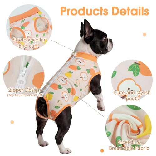 Image of BRKURLEG Small Dog Recovery Suit After Surgery Female Male, Back Zipper Spay Recovery Suit for Dogs & Cats, Anti-Licking Puppy Surgical Onesie for Abdominal Wound, Cone Alternative, Orange S