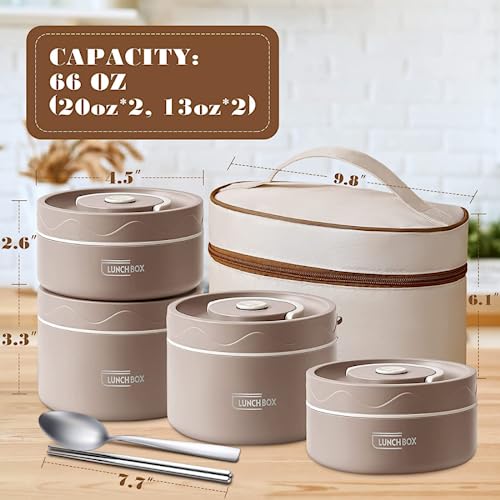 Image of 4 Container Insulated Lunch Box Set Food Lunch Container Bento Box Snack Box for Picnic & Office (Royal Brown)