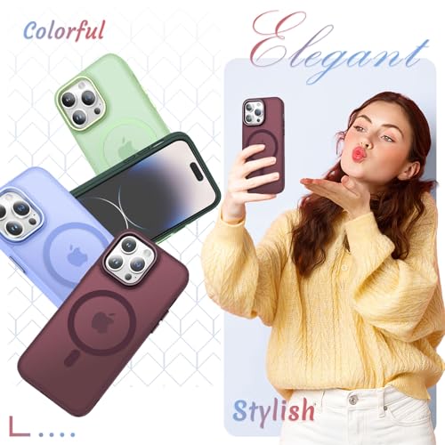 Image of YENAPOON for iPhone 14 Pro Max Case, Matte Magnetic Phone Case, Wine Red | Fit for Magsafe, Screen Protector Included, Translucent Frosted Slim Shockproof Protective Cover