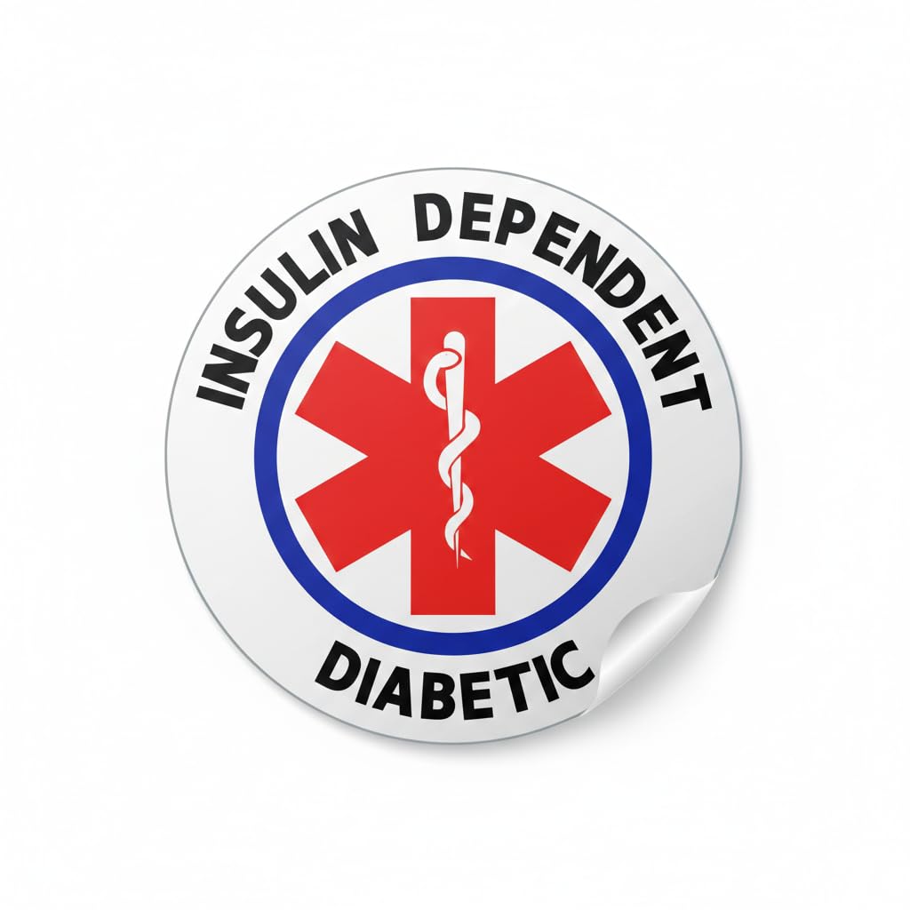 Insulin Dependent Diabetic Medical Alert Stickers 2 Pack – Waterproof Vinyl Decals for Bumper, Laptop, Phone Case, Helmet – High Visibility Safety Alert Sign