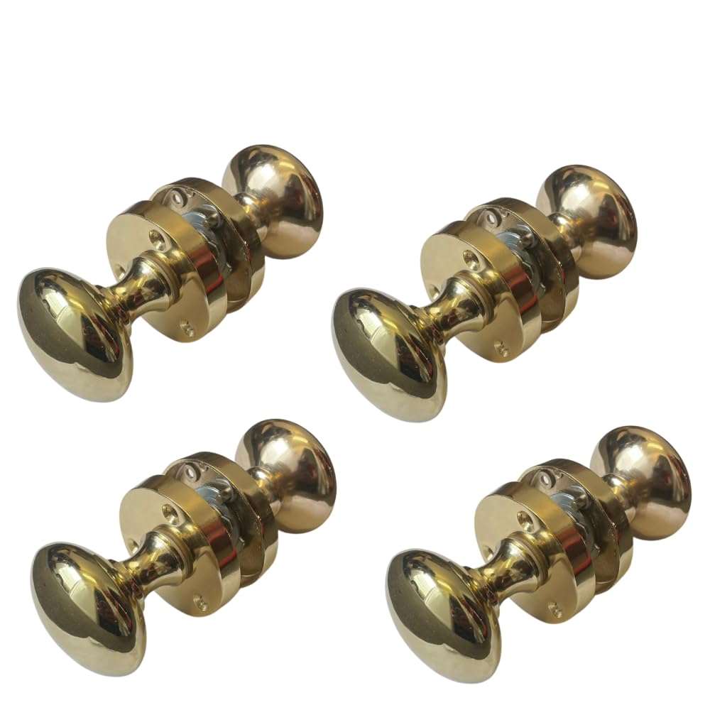 Victorian Style Brass Plated Round Door Knob Handles β Sprung Interior/Exterior Mortice Door Knobs β Multiple Set Sizes & Latch Options (4 Pairs β Sprung Interior Knobs β No Latch)
