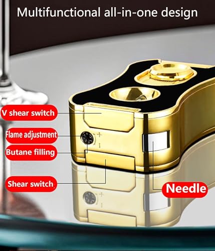 Encendedor a prueba de viento con llama ajustable dorado miniatura 4