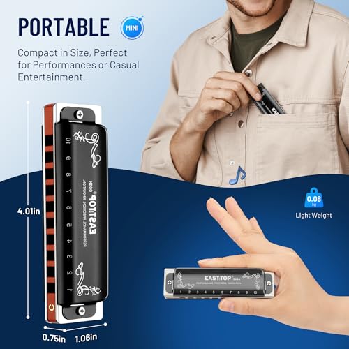 East Top Harmonica C, Updated Diatonic Blues Deluxe Harmonica C Key 10 Holes 20 Tones Professional Blues Harp Diatonic Mouth Organ thumb #4