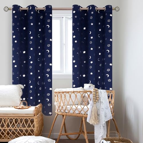 Image of BGment Kids Curtains for Bedroom 72 Inch Length 2 Panels Set, Star and Moon Blackout Curtains for Boys Room Decor, Nursery Thermal Insulated Room Darkening Curtains with Grommet, 42 Wide, Navy Blue