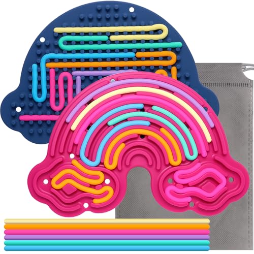 2 Pack Sensory Activity Board Silicone Fidget Toy, Double-Sided R...