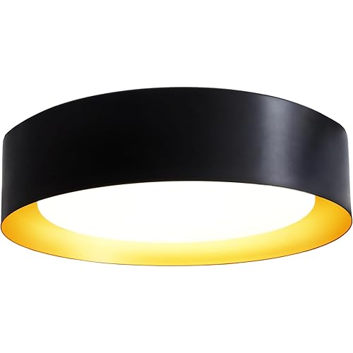 OOWOLF Flush Mount Ceiling Light, 13-inch LED Ceiling Light Fixture, Matte Black with Gold Inside, 5000K Daylight White, 36W(200W Equiv.), Dimmable Lighting Fixtures Ceiling for Bedroom and Hallway