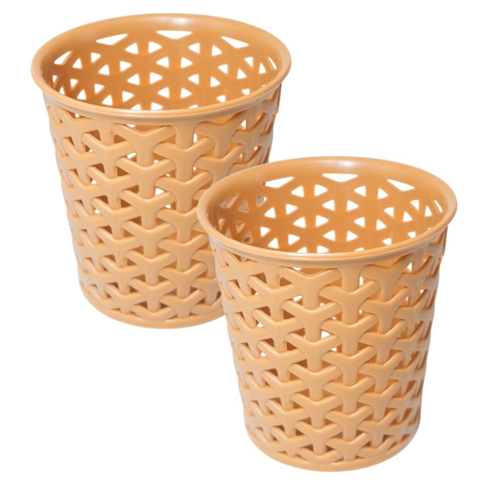 Linea Big Round Plastic Multipurpose Organizer For Kitchen, Bathroom, Salon, Office|Stationery,Cutlery,Pen,Makeup Brushes Holder|Hanging Toothbrush Stand |Pack Of 2 | CAMEL