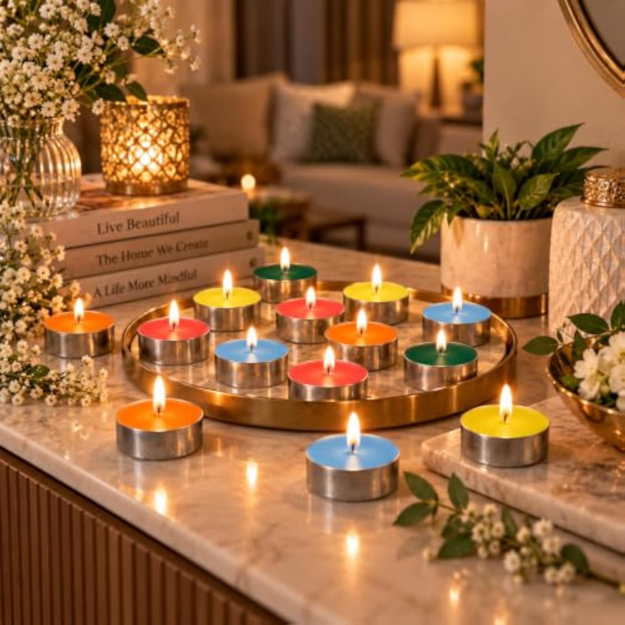 Multicolour Unscented Tealight Candles for Festivals