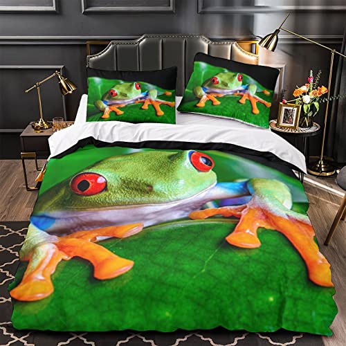 Housse de couette grenouille 3D drap de lit microfibre doux double taille 200x200 - 4
