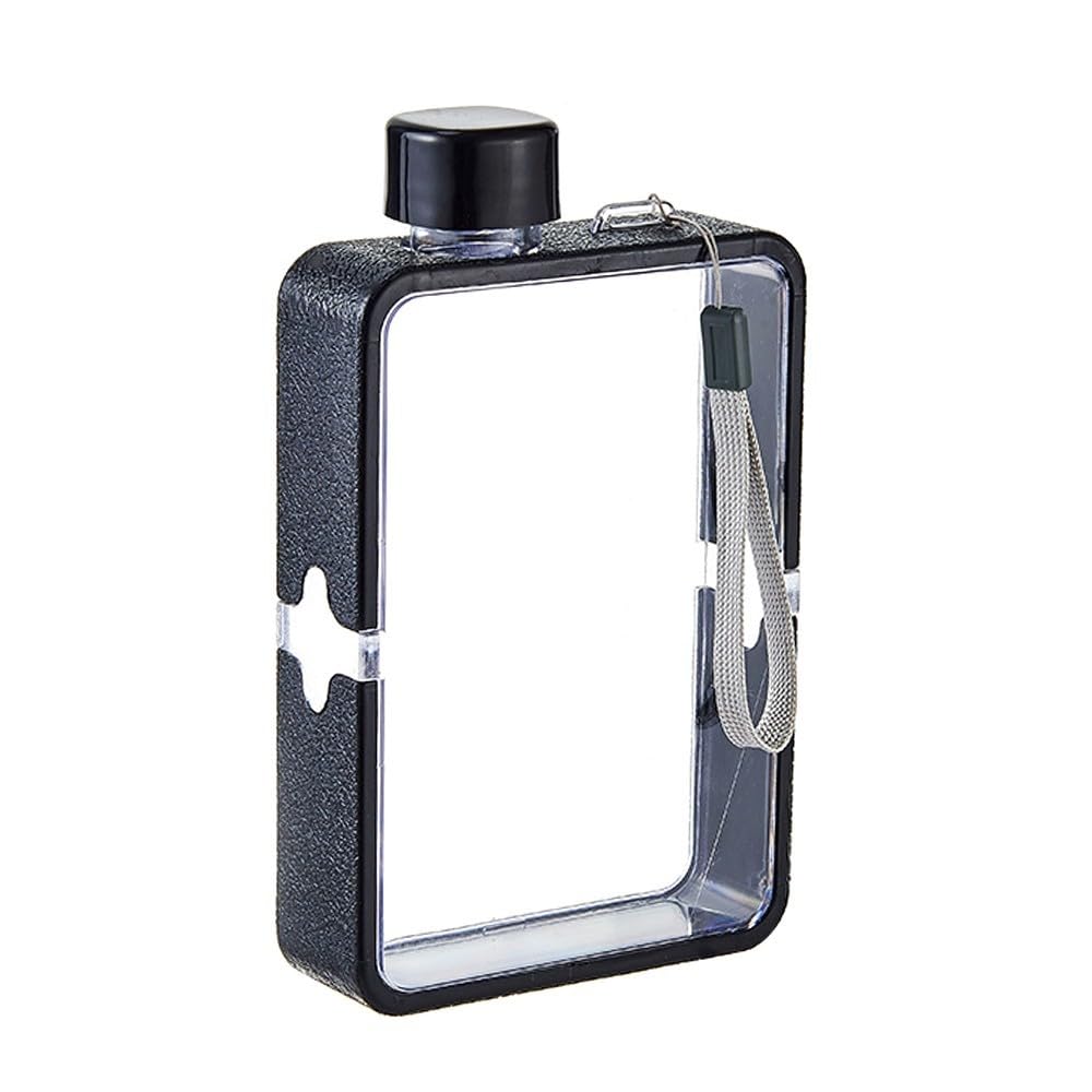 MiOYOOW Square Flat Water Bottle, Portable Transparent Sports Water Cup Reusable Memo Paper Water Bottle for Outdoor Sports Travel Fitness Gym