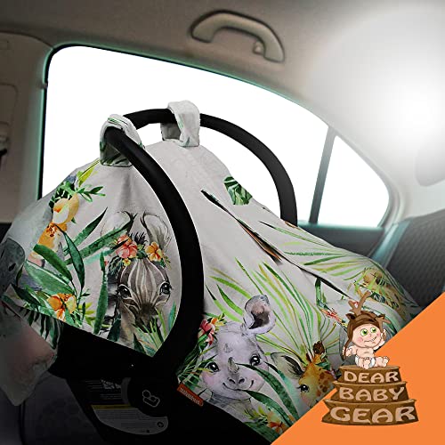 Image of Dear Baby Gear Car Seat Canopy - Infant Car Seat Cover for Protection and Style - Soft & Breathable - Carseat Canopies for Boys & Girls - Watercolor Elephant Safari Jungle Print /Custom Print - 40x30 inch