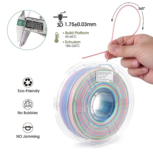 Image of iSANMATE Rainbow PLA Filament 1.75mm, 3D Printer Filament Matte Color Changing PLA, Pink Green Blue Multicolor Filament, Fast Color Change 3D Printing Filament, 1KG