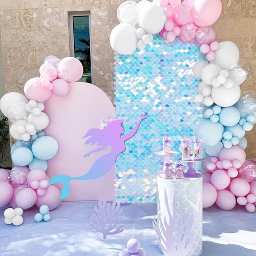 Image of Rainbow Shimmer Wall Backdrop 3ftx4ft Sequin Backdrop Panels Baby Shower Birthday Wedding Background Sparkling Mermaid Disco Party Decorations