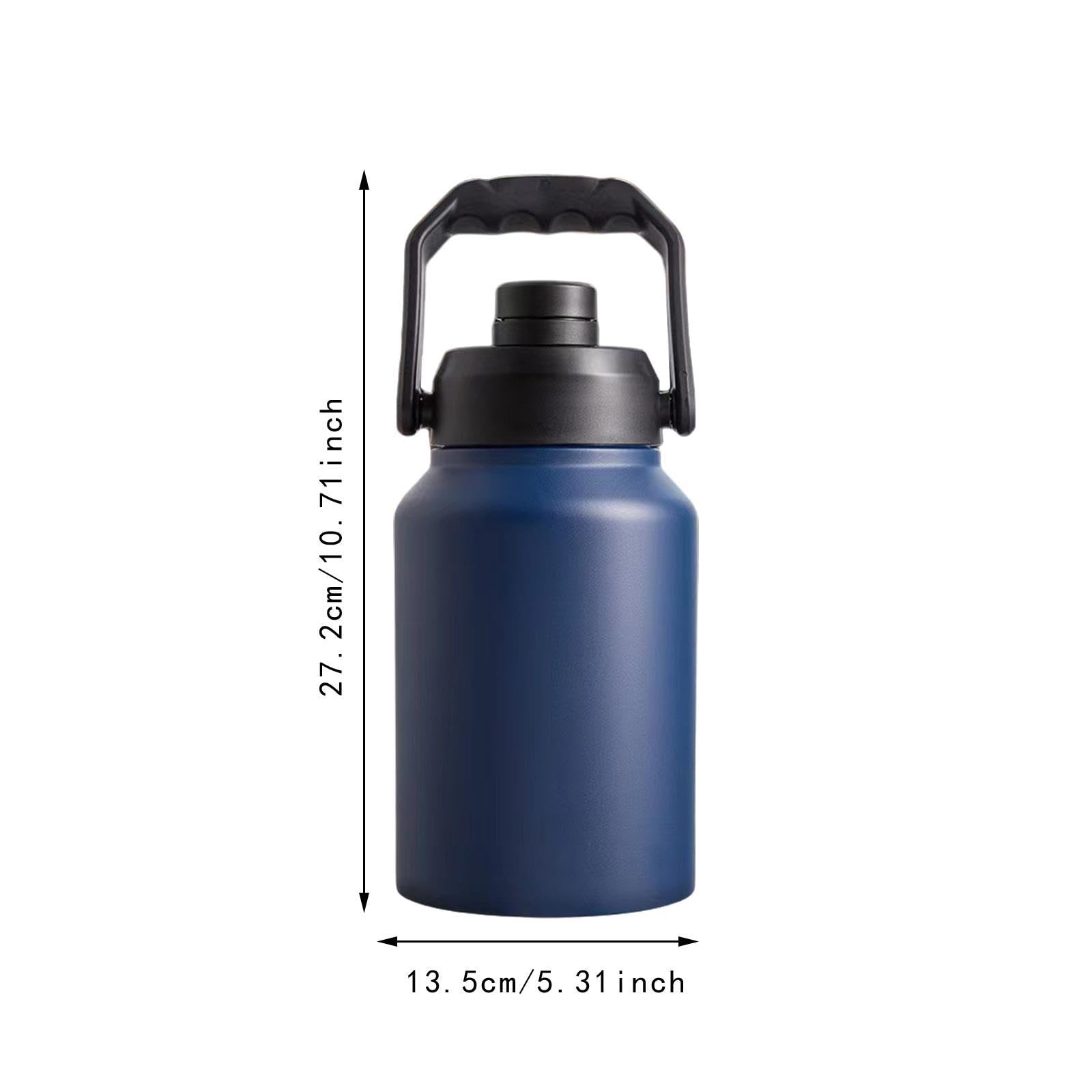 Botella de agua reutilizable de acero inoxidable con asa, grande, for correr, hacer ejercicio al aire libre, ciclismo y senderismo.(Blue 2L)