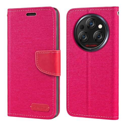 Custodia Flip in Tessuto Oxford e Pelle PU Compatibile con Oukitel WP35 Cover Protettiva con Chiusura Magnetica e Tasche per Carte Rosso rosa
