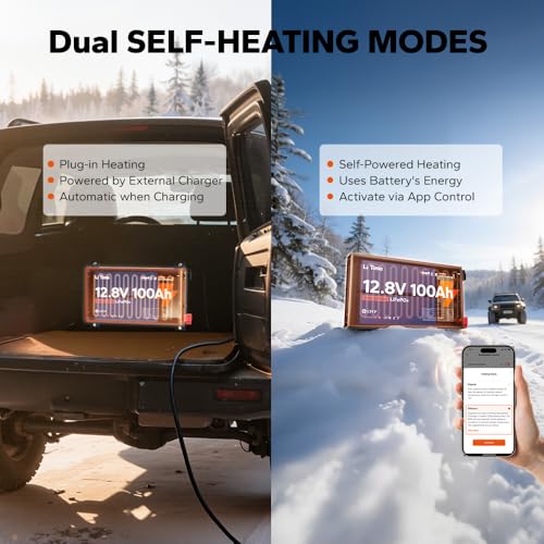 Image of Litime 12V 100Ah Slim Self-Heating LiFePO4 Battery for RV Solar Truck-3Pack