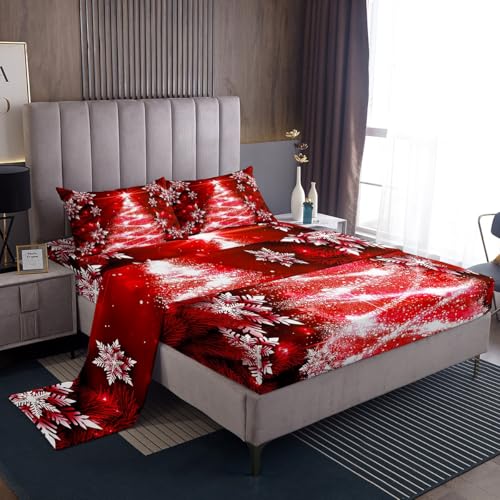 Weihnachtsbaum Bettlaken 14 Feelyou Weihnachts-Bettlaken-Set, Doppelbett, roter Weihnachtsbaum,...