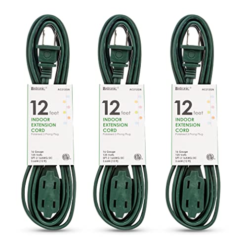 Luxtronic 2-Prong Indoor Extension Cord - Includes 3 Polarized Outlets With Protective Plug Cover - Etl Certified, 16 Gauge, 125 Volts (9 Feet Long, Green) - Pack Of 3 #TOP2