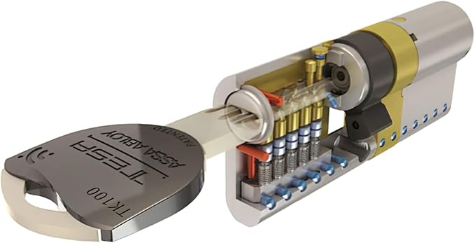 Tesa Assa Abloy, MK153535N, Cilindro de Alta Seguridad, TK100, Doble Embrague, Leva Corta, Llave - Llave, Niquelado, 35 x 35 mm